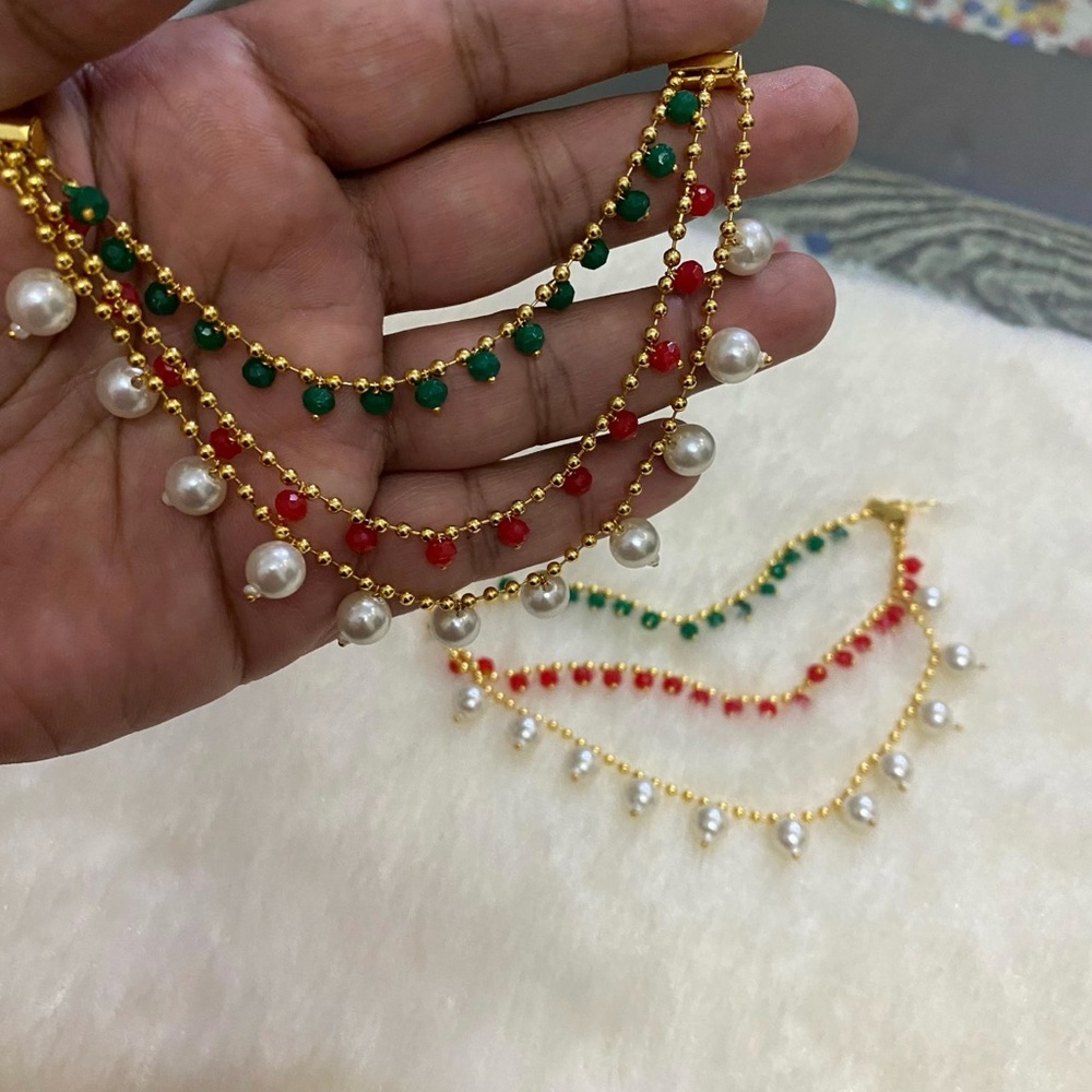 Elegant Gold, Red, and Green Beaded kaanchain/sahara or ear chain/support